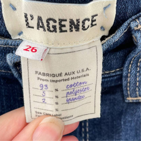 L'AGENCE DARK WASH FRAYED ANKLE DENIM JEANS - Picture 7 of 8